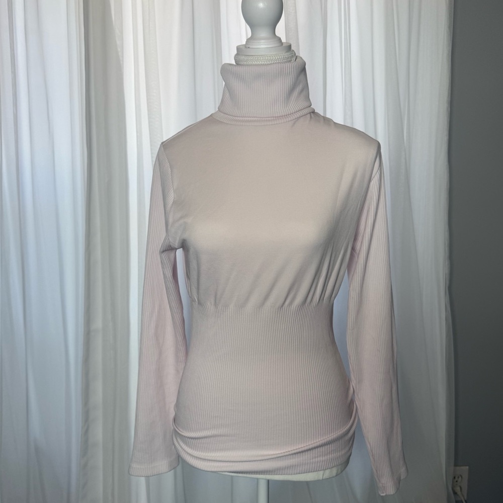 Women’s Cotton Candy Waffle Knit long sleeve/ Turtleneck . Soft Pink L/XL
